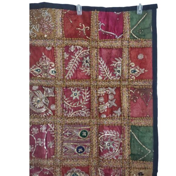 Handmade Tapestry Table Cover Quilt Sequins Embroidery Christmas Holiday Decor - Picture 3 of 15